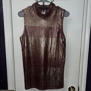 Gold and Red Ribbed Sleeveless Tank Top